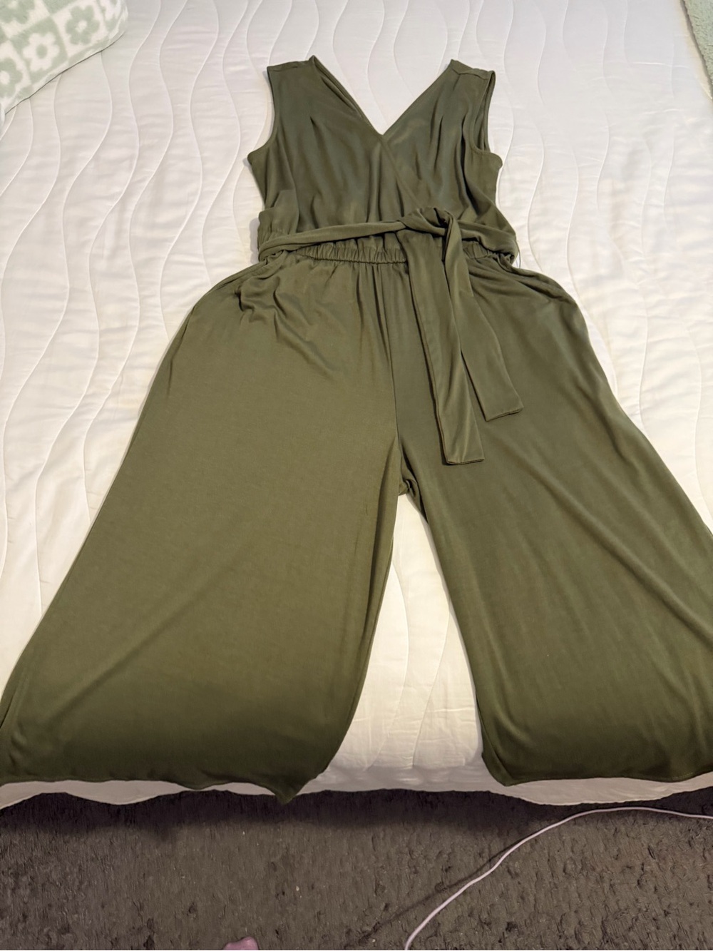 Sleeveless Olive Jumpsuit with Tie Waist